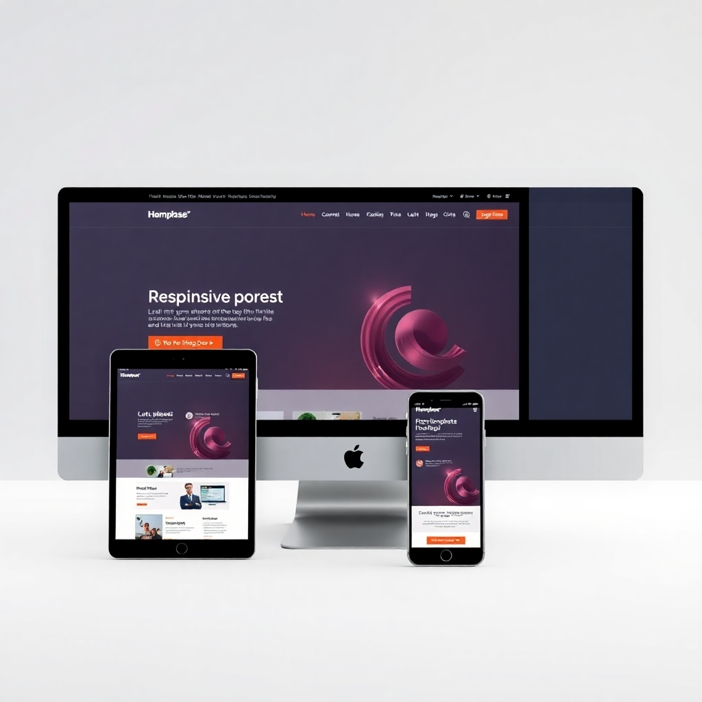 A photorealistic image showcasing a website seamlessly adapting to different screen sizes. Display a homepage design rendered simultaneously on a desktop computer, a tablet, and a smartphone, demonstrating its responsiveness and adaptability. The lighting is even and consistent across all devices, creating a sense of unity and coherence. The color palette is modern and adaptable, with a focus on readability and usability. The environment is a clean, minimalist space, highlighting the versatility of the design. Style reference: a blend of user interface design and responsive technology.